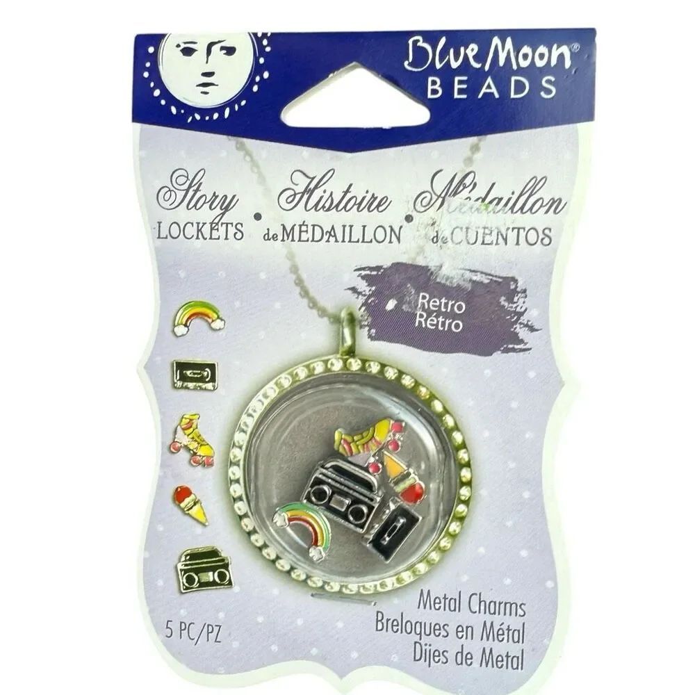 NWT Blue Moon Beads Floating Locket Story Jewelry Charms Necklace Retro Vintage